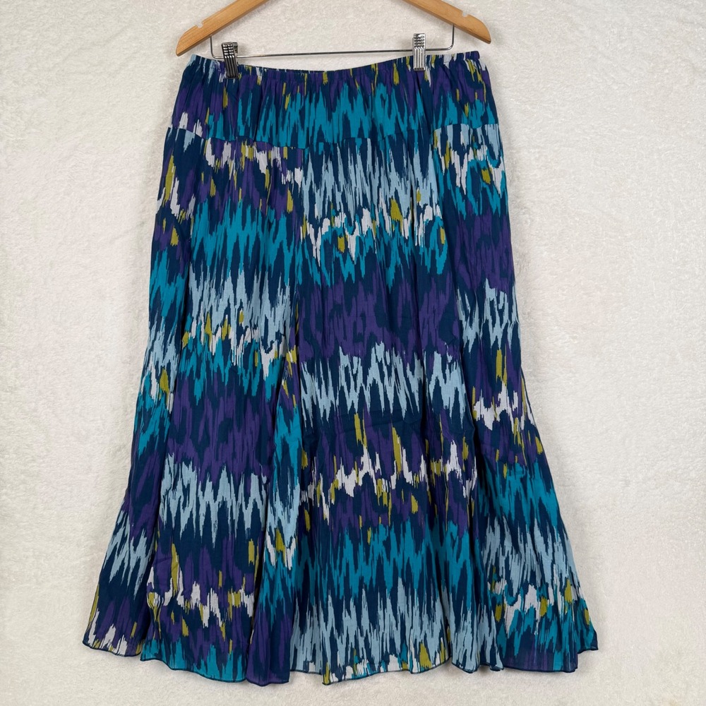 Ruby Rd Maxi Skirt Womens 18W Blue Ikat Abstract Tiered Cotton Lined Boho B-573